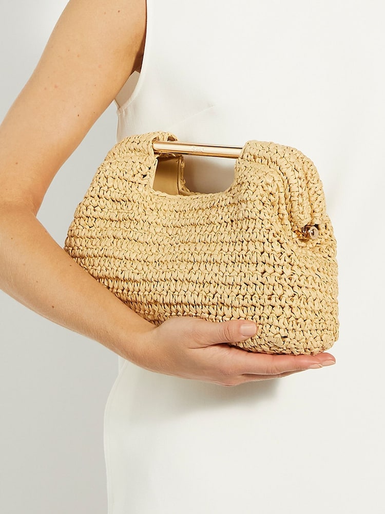Dune London Natural Elsabeth Raffia Frame Clutch Bag - Image 1 of 7