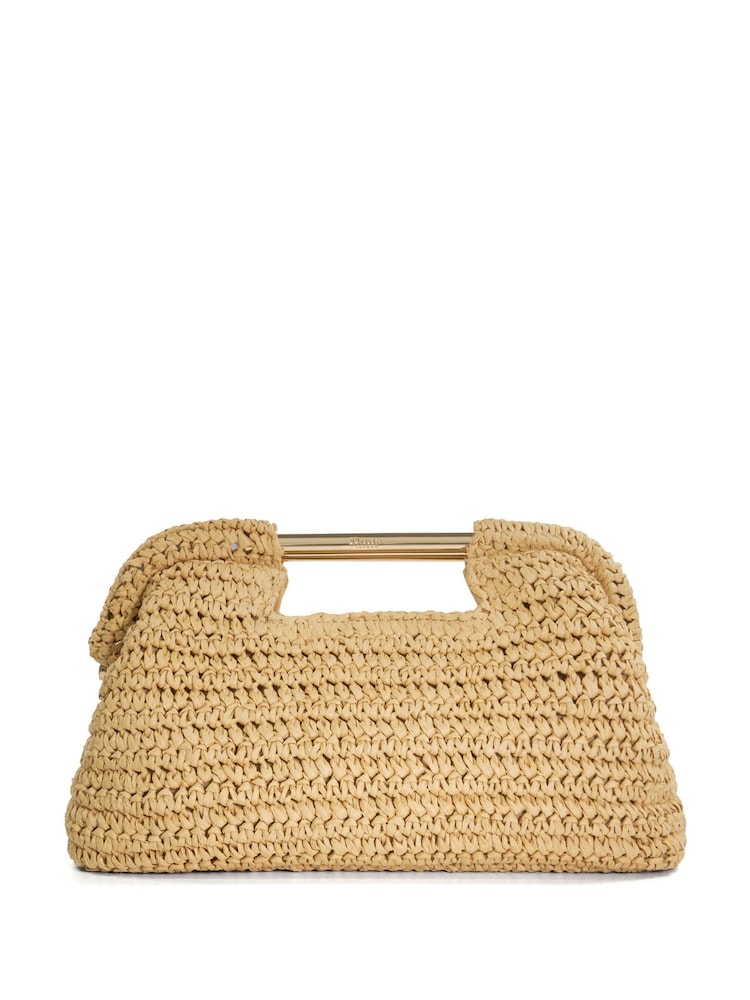 Dune London Natural Elsabeth Raffia Frame Clutch Bag - Image 2 of 7