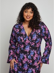 Chi Chi London Black Long Sleeve V-Neck Floral Midi Dress - Image 2 of 4