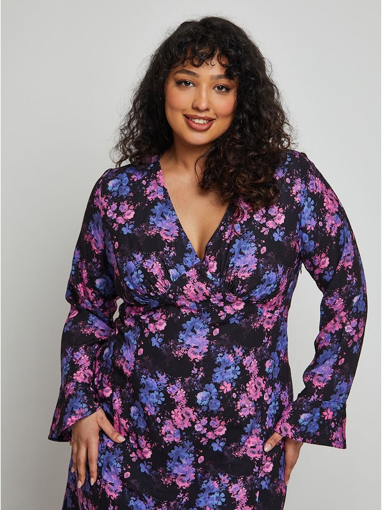 Chi Chi London Black Long Sleeve V-Neck Floral Midi Dress - Image 2 of 4
