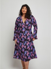 Chi Chi London Black Long Sleeve V-Neck Floral Midi Dress - Image 3 of 4