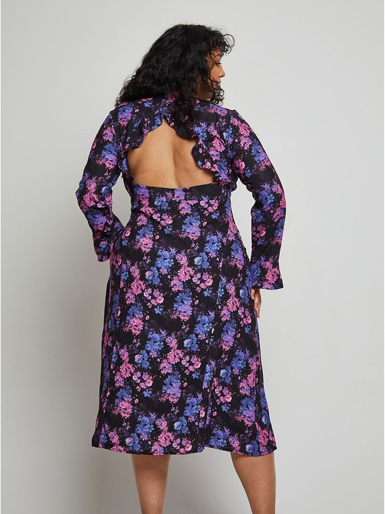 Chi Chi London Black Long Sleeve V-Neck Floral Midi Dress - Image 4 of 4