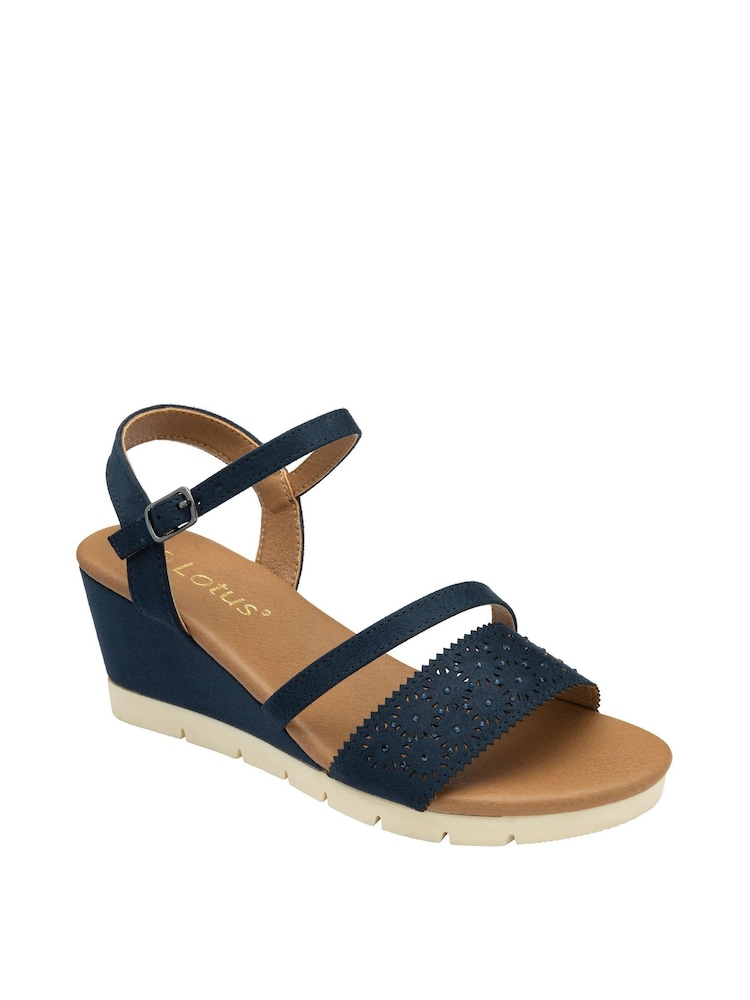 Lotus Blue Open Toe Wedge Sandals - Image 1 of 4