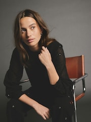 Black Sparkle Sequin Shirt Layer Knitted Jumper - Image 2 of 9