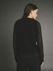 Black Sparkle Sequin Shirt Layer Knitted Jumper - Image 3 of 9