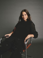 Black Sparkle Sequin Shirt Layer Knitted Jumper - Image 4 of 9
