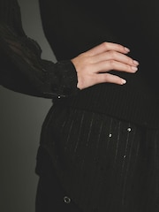 Black Sparkle Sequin Shirt Layer Knitted Jumper - Image 6 of 9