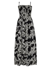 Pour Moi Black Paisley Strapless Shirred Bodice Woven Maxi Beach Dress - Image 2 of 4
