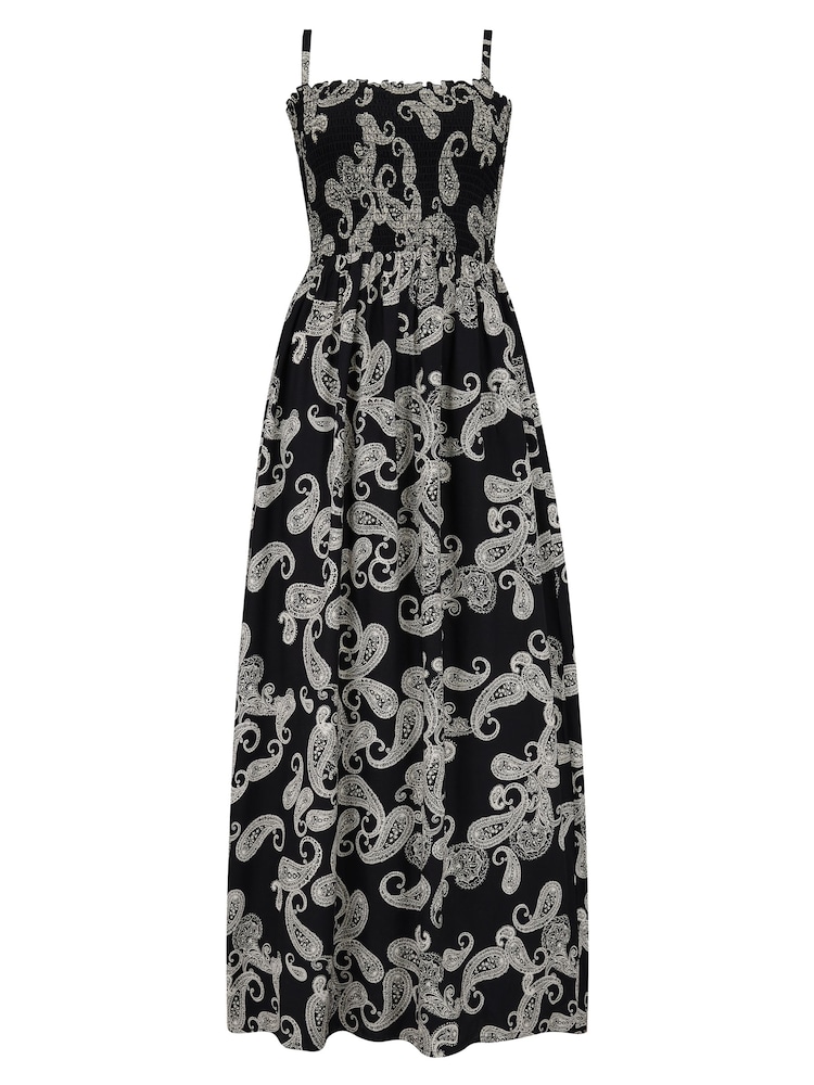 Pour Moi Black Paisley Strapless Shirred Bodice Woven Maxi Beach Dress - Image 2 of 4