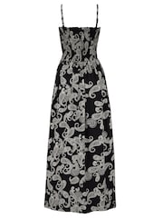 Pour Moi Black Paisley Strapless Shirred Bodice Woven Maxi Beach Dress - Image 3 of 4
