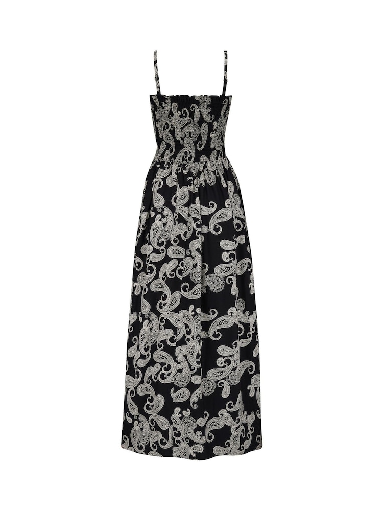 Pour Moi Black Paisley Strapless Shirred Bodice Woven Maxi Beach Dress - Image 4 of 4