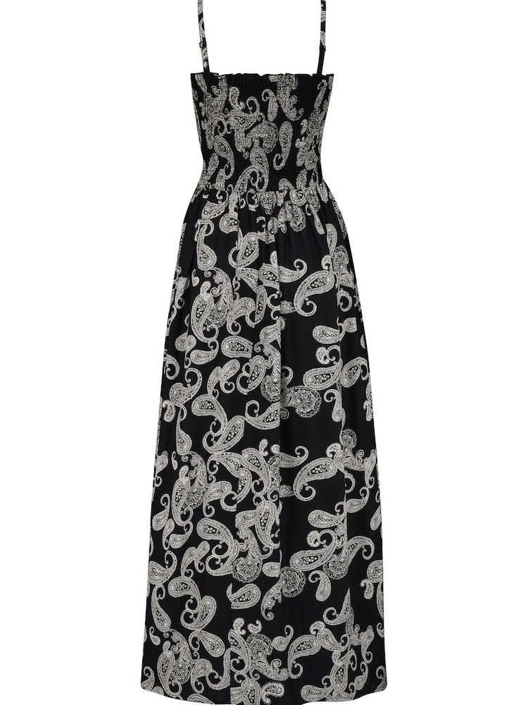 Pour Moi Black Paisley Strapless Shirred Bodice Woven Maxi Beach Dress - Image 4 of 4