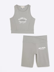 River Island Grey Girls 100% Cotton Active Graphic Tank Set - Image 1 of 4