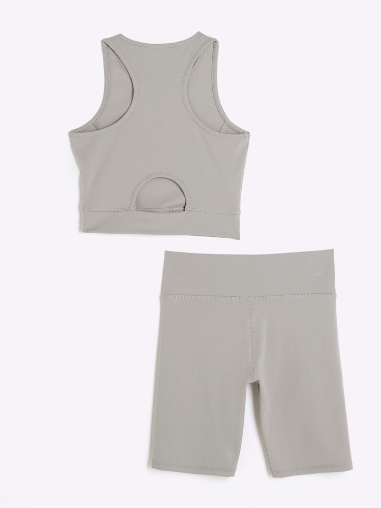 River Island Grey Girls 100% Cotton Active Graphic Tank Set - Image 2 of 4
