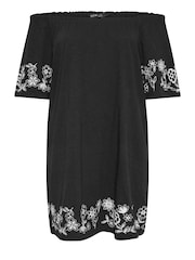 Yours Curve Black 100% Cotton Embroidered Bardot Dress - Image 5 of 5