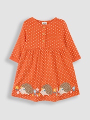 JoJo Maman Bébé Rust Orange Hedgehog Appliqué Button Front Dress - Image 1 of 3