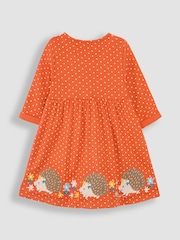 JoJo Maman Bébé Rust Orange Hedgehog Appliqué Button Front Dress - Image 2 of 3