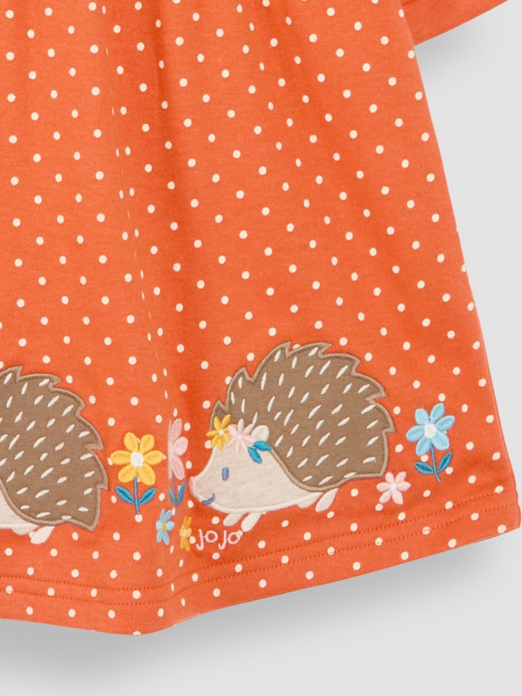 JoJo Maman Bébé Rust Orange Hedgehog Appliqué Button Front Dress - Image 3 of 3