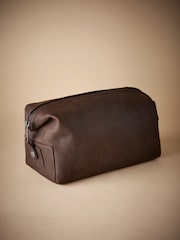 Brown Textured Oily Leather Washbag - Image 1 of 7