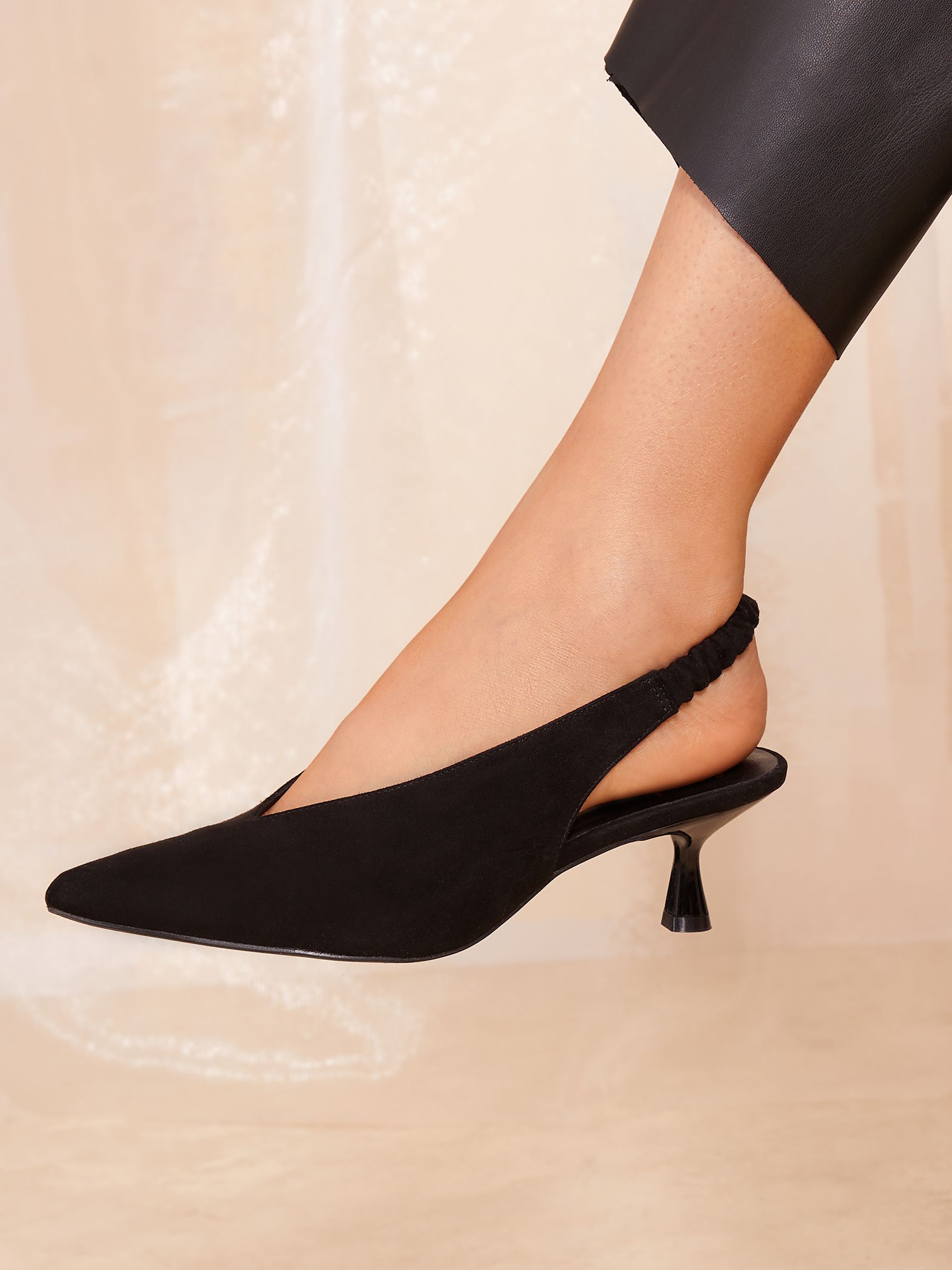 Friends Like These Black Pointed Toe High Vamp Slingback Low Heel Court Shoes