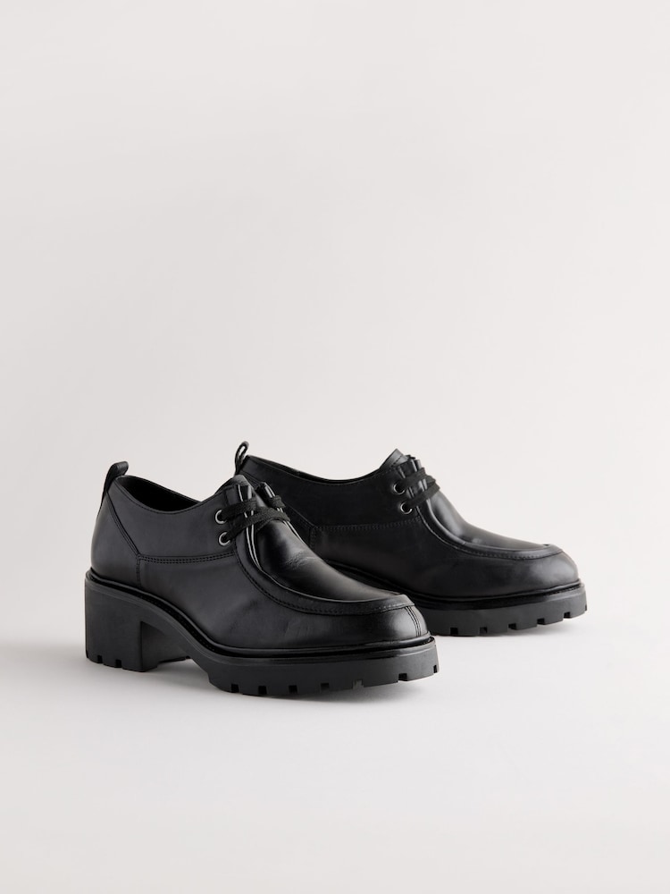 črna - Forever Comfort® Leather Chunky Cleat na vezalke; z vezalkami čevlji z visoko peto mokasini - Slika 1 iz 5