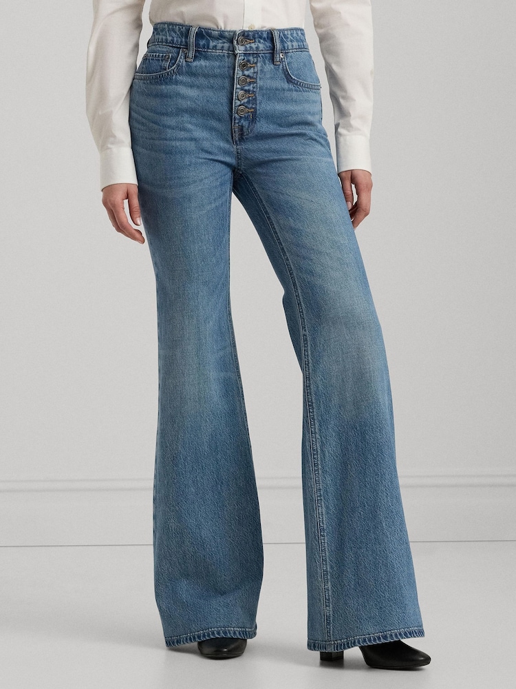 Lauren Ralph Lauren Blue High Rise Flare Jeans - Image 1 of 9