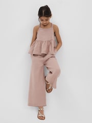 Reiss Pink Dani 4-9 yrs Linen Peplum Top - Image 3 of 4