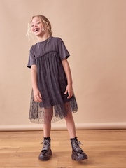 Washed Black Lace 100% Cotton T-Shirt Dress (3-16yrs) - Image 1 of 7
