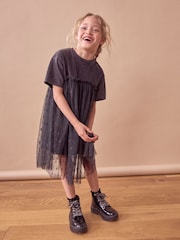 Washed Black Lace 100% Cotton T-Shirt Dress (3-16yrs) - Image 2 of 7
