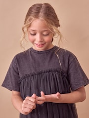 Washed Black Lace 100% Cotton T-Shirt Dress (3-16yrs) - Image 4 of 7