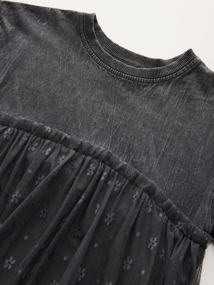 Washed Black Lace 100% Cotton T-Shirt Dress (3-16yrs) - Image 7 of 7