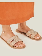 Accessorize Tan Brown Beaded Bella Wide Fit Sandals - Image 1 of 3