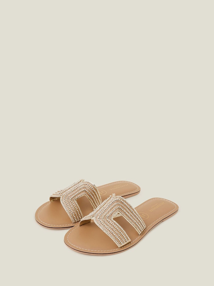 Accessorize Tan Brown Beaded Bella Wide Fit Sandals - Image 2 of 3