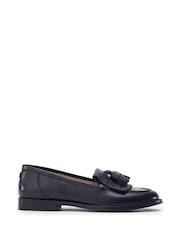 Moda in Pelle Black Leather Florana Flat Tassel Loafers - Image 1 of 2