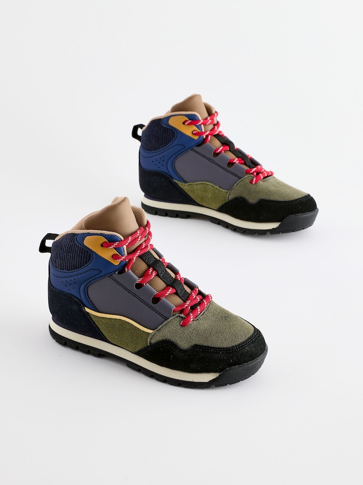 Navy/Khaki Panelled Walking Boots - Image 1 of 6 Navy/Khaki Panelled Walking Boots - Image 1 of 6