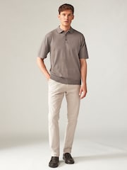 Grey/Brown Regular Fit Knitted Polo Shirt - Image 2 of 6