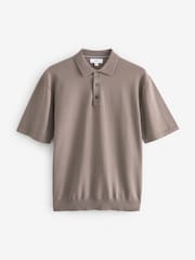 Grey/Brown Regular Fit Knitted Polo Shirt - Image 4 of 6