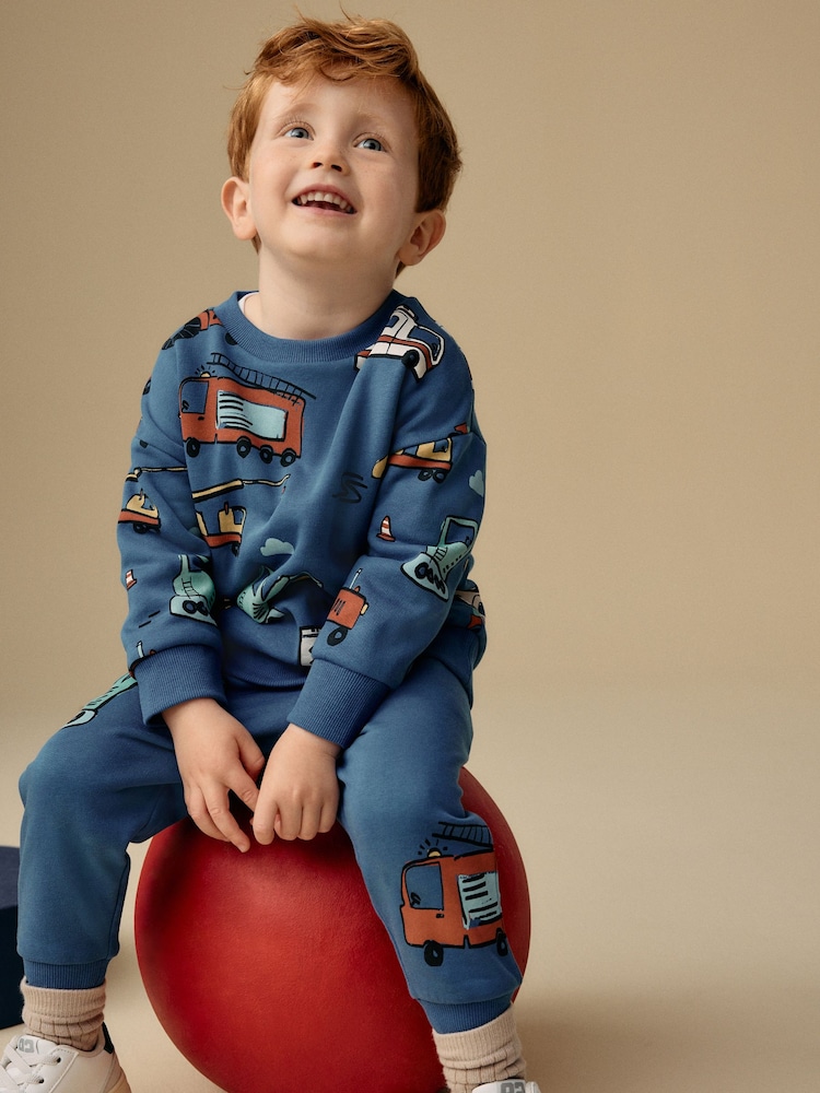 Blue Vehicles All-Over Print Character Sweatshirt and Joggers Set (3mths-7yrs) - Image 1 of 7