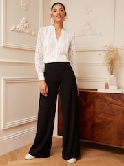 Love & Roses Ivory White Lace Mix Button Through Long Sleeve Blouse - Image 4 of 4
