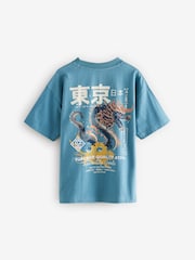 Teal Blue Dragon Back Print Relaxed Fit Short Sleeve Graphic T-Shirt (3-16yrs) - Image 2 of 4
