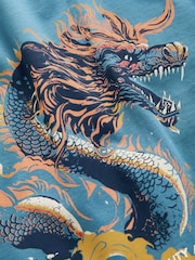 Teal Blue Dragon Back Print Relaxed Fit Short Sleeve Graphic T-Shirt (3-16yrs) - Image 3 of 4