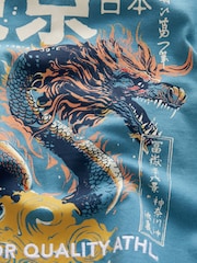 Teal Blue Dragon Back Print Relaxed Fit Short Sleeve Graphic T-Shirt (3-16yrs) - Image 4 of 4