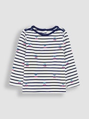JoJo Maman Bébé Navy Blue Cherry Button Shoulder Long Sleeve Embroidered Top - Image 1 of 3