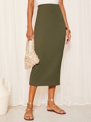 Friends Like These Khaki Green Textured Jersey Midi Pencil Skirt - Image 1 of 1