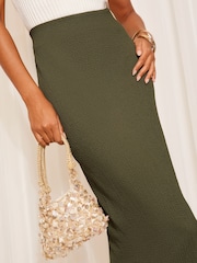 Friends Like These Khaki Green Textured Jersey Midi Pencil Skirt - Image 3 of 4