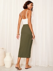 Friends Like These Khaki Green Textured Jersey Midi Pencil Skirt - Image 4 of 4