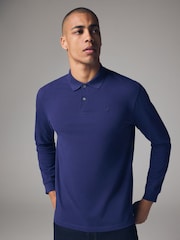 Navy Blue Bright Long Sleeve Pique Polo Shirt - Image 1 of 8