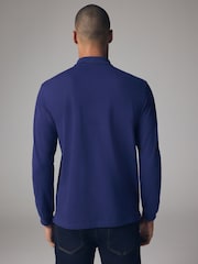 Navy Blue Bright Long Sleeve Pique Polo Shirt - Image 3 of 8