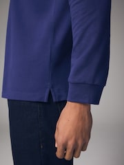 Navy Blue Bright Long Sleeve Pique Polo Shirt - Image 5 of 8
