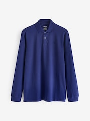 Navy Blue Bright Long Sleeve Pique Polo Shirt - Image 6 of 8